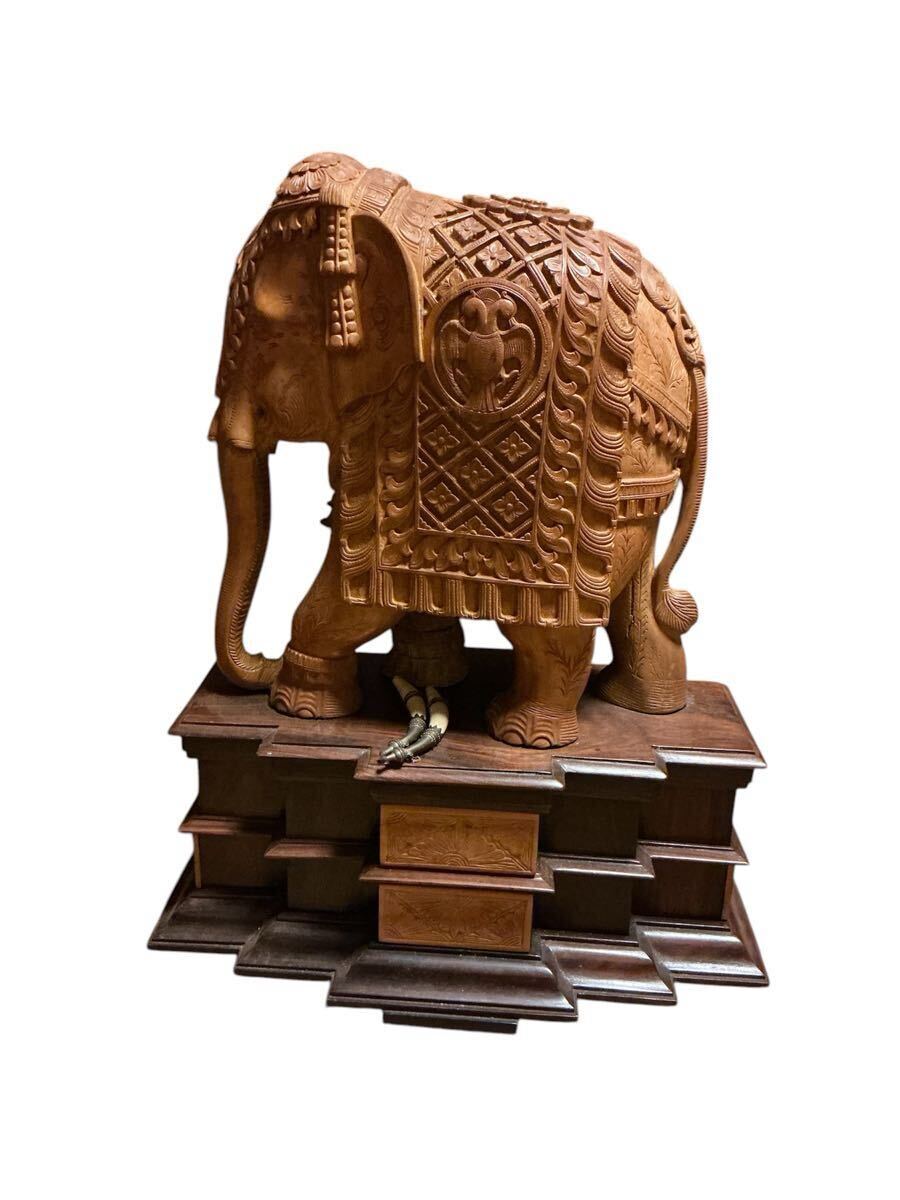置物 オブジェ インテリア 木彫り 象 木彫 彫刻 経つ 工芸品 大きめ