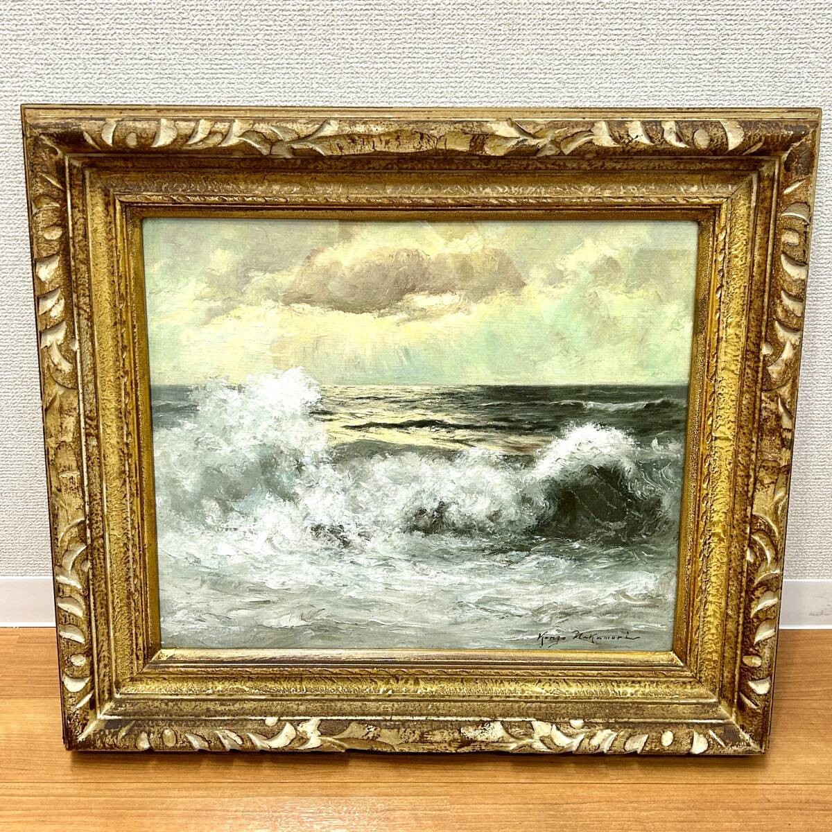 ☆秀作☆手書き油絵 ゴッホ 星月夜 額付 絵画 インテリア 油彩画