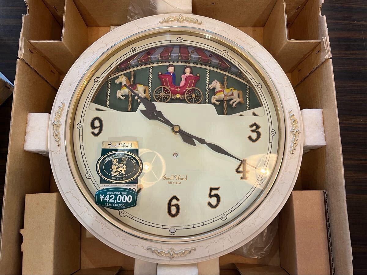 リズム 掛け時計 からくり スモールワールド メロディ 茶 (木目