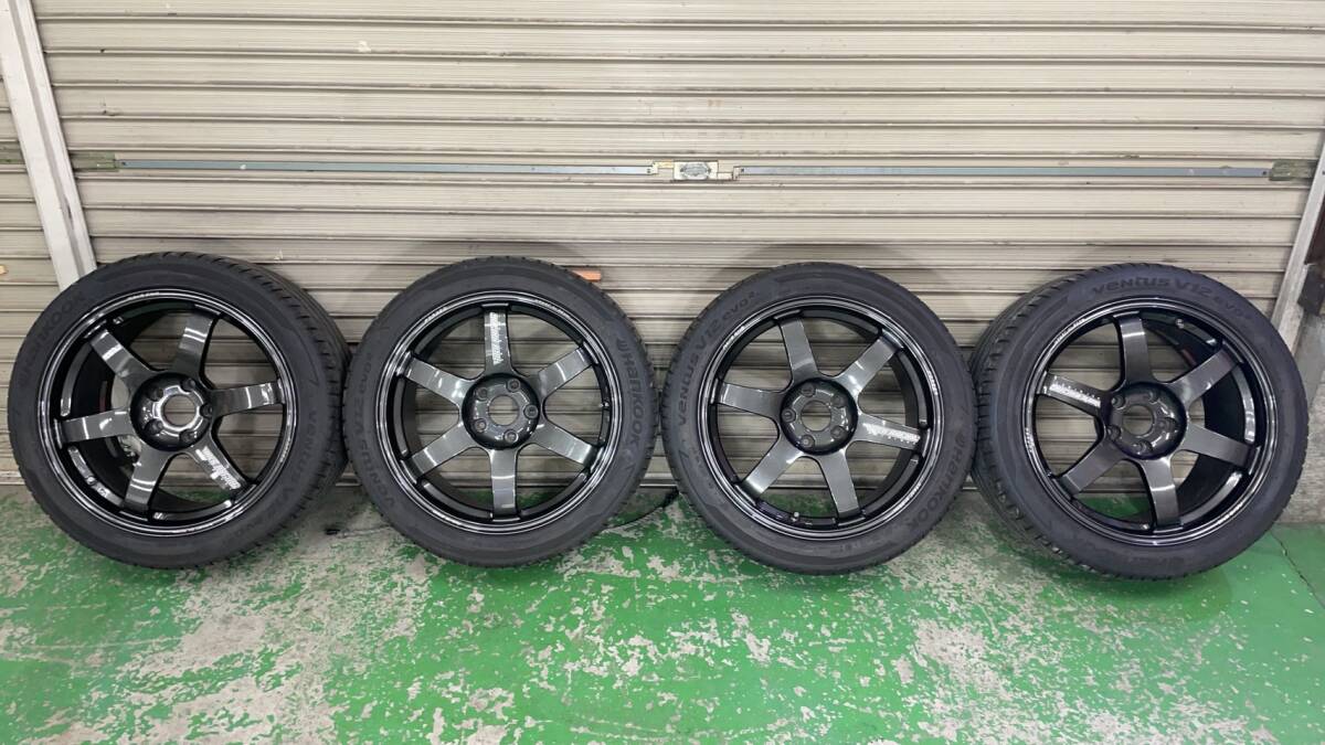 美品 送料無料【スペジール　カラトラバ5.2】　マッドブラック　１９インチ　9Ｊ+45バリ山タイヤ　225/35ＺＲ19　プリウス　 スペジール