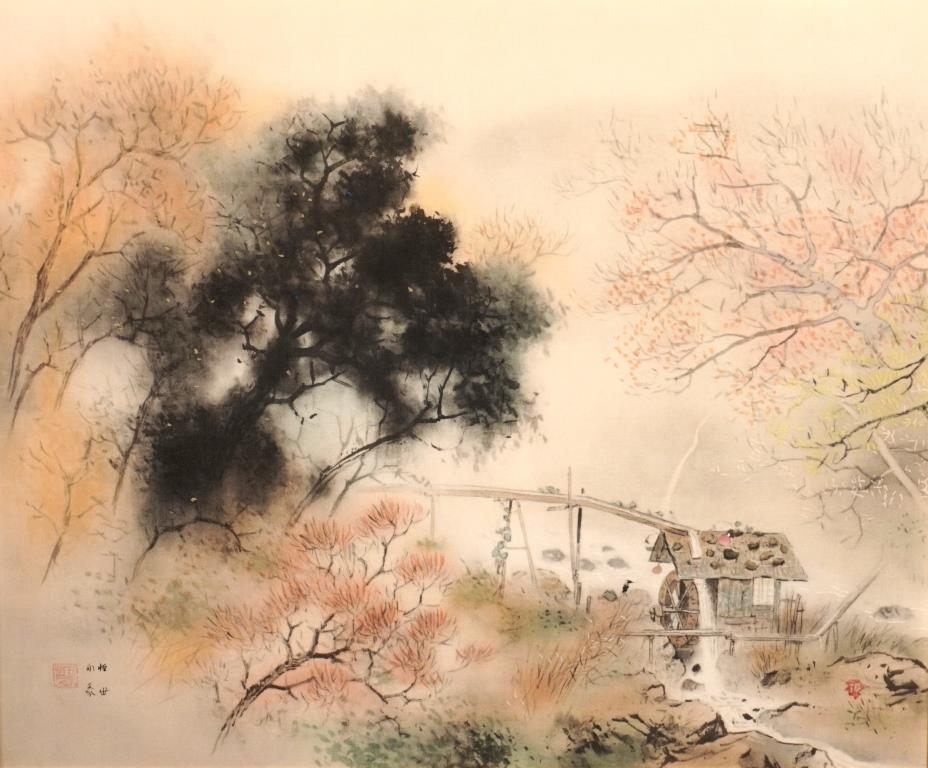 中古】○利倉群青○日本画○鯉○サイン、落款有り○師 堂本印象○の