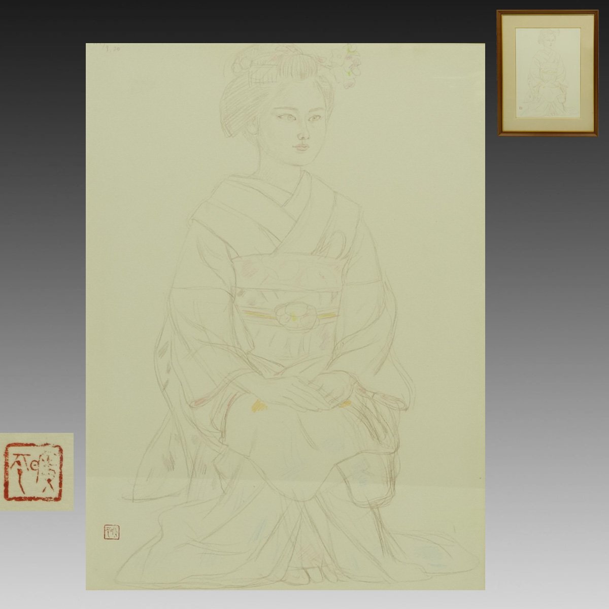 サービス 1円～スタート現物 油絵美人 キャンバス 肉筆絵 美品 リアリズム 実物写真 画質感・美しさの作品 一点だけ 早いお勧め121103 美人画 油絵 鶴田一郎 F6 額付き 手描き 肉筆 美人画 油絵 鶴田一郎 F6