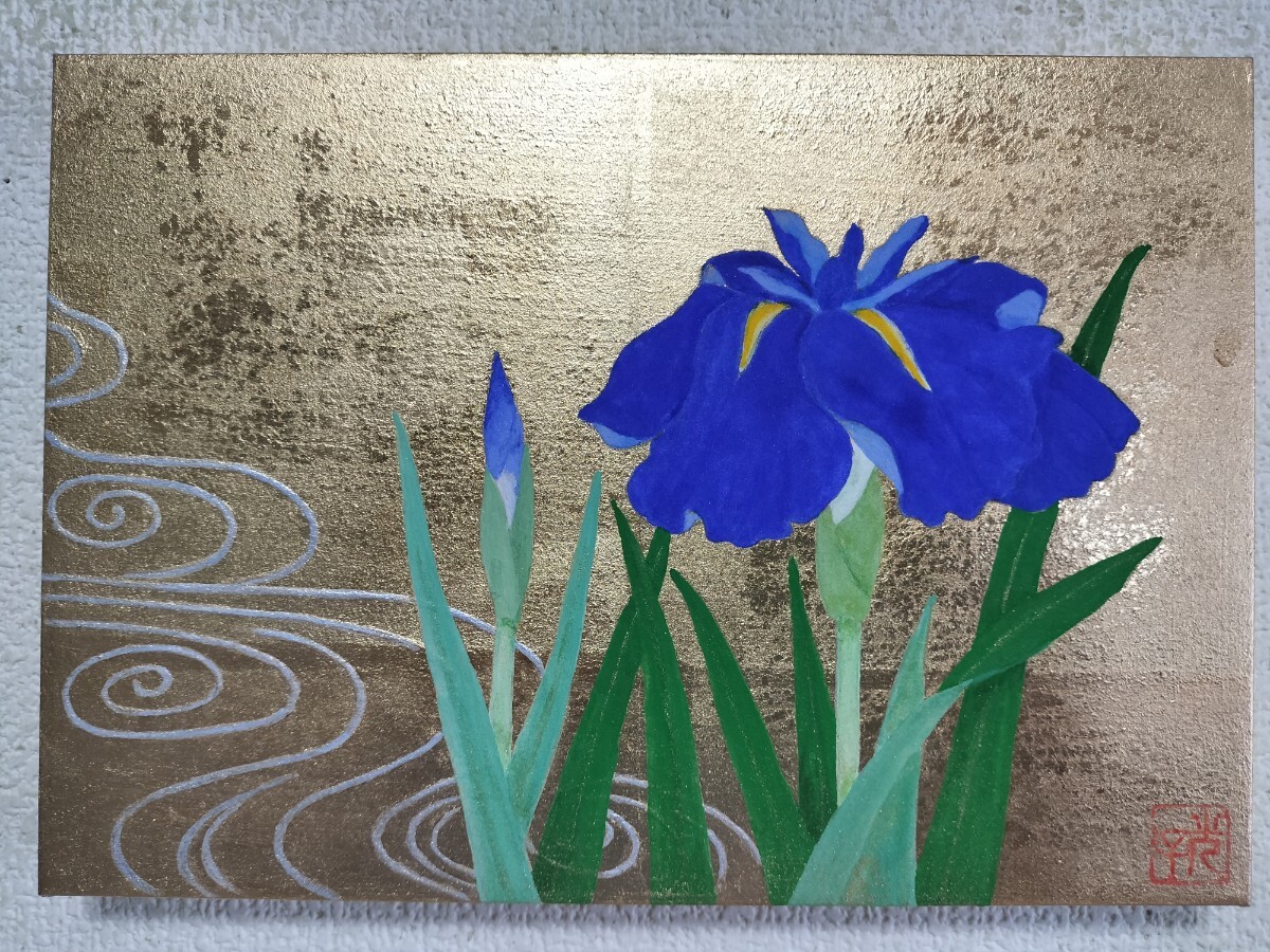 新品】日本画「紅白椿」FSM号 つばき 金箔、岩絵の具 肉筆画