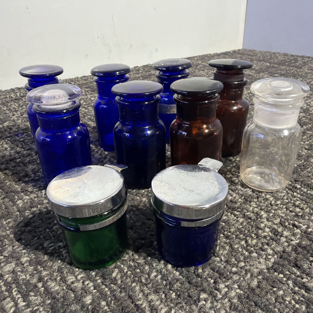 中古】レトロなシカン瓶＆台SET◇ペン立て、花瓶などに◇検索 医療器具 