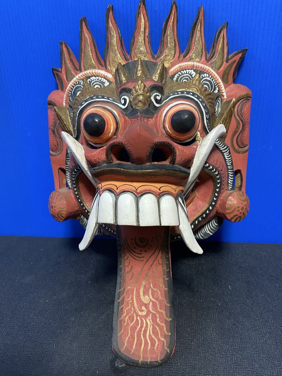 時代物◎魔除け◎インドネシア◎バリ島 聖獣バロン◎木製面◎ 時代物
