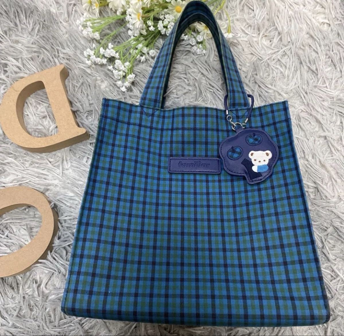 中古】キッズ 子供 ファミリア familiar 紺 デニムバッグ トートバッグ