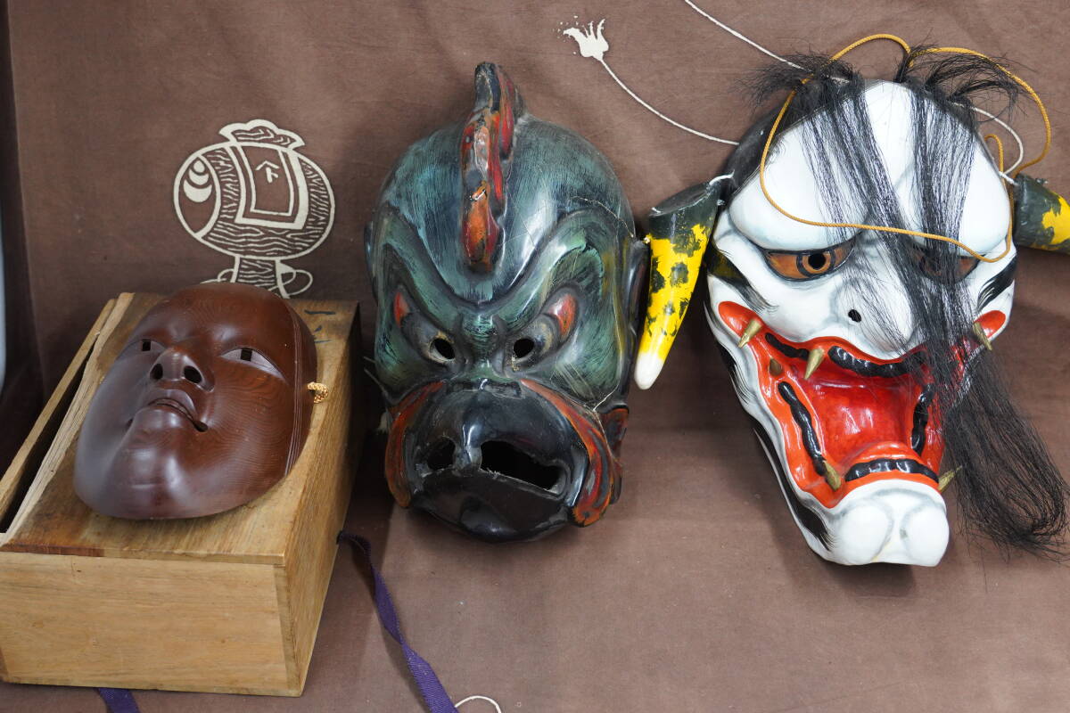 石見神楽面 誠之助作 額装 鬼面 魔除け 神楽面 能面 魔除け 古美術 壁掛け 石見神楽 岡本誠之助作の落札情報