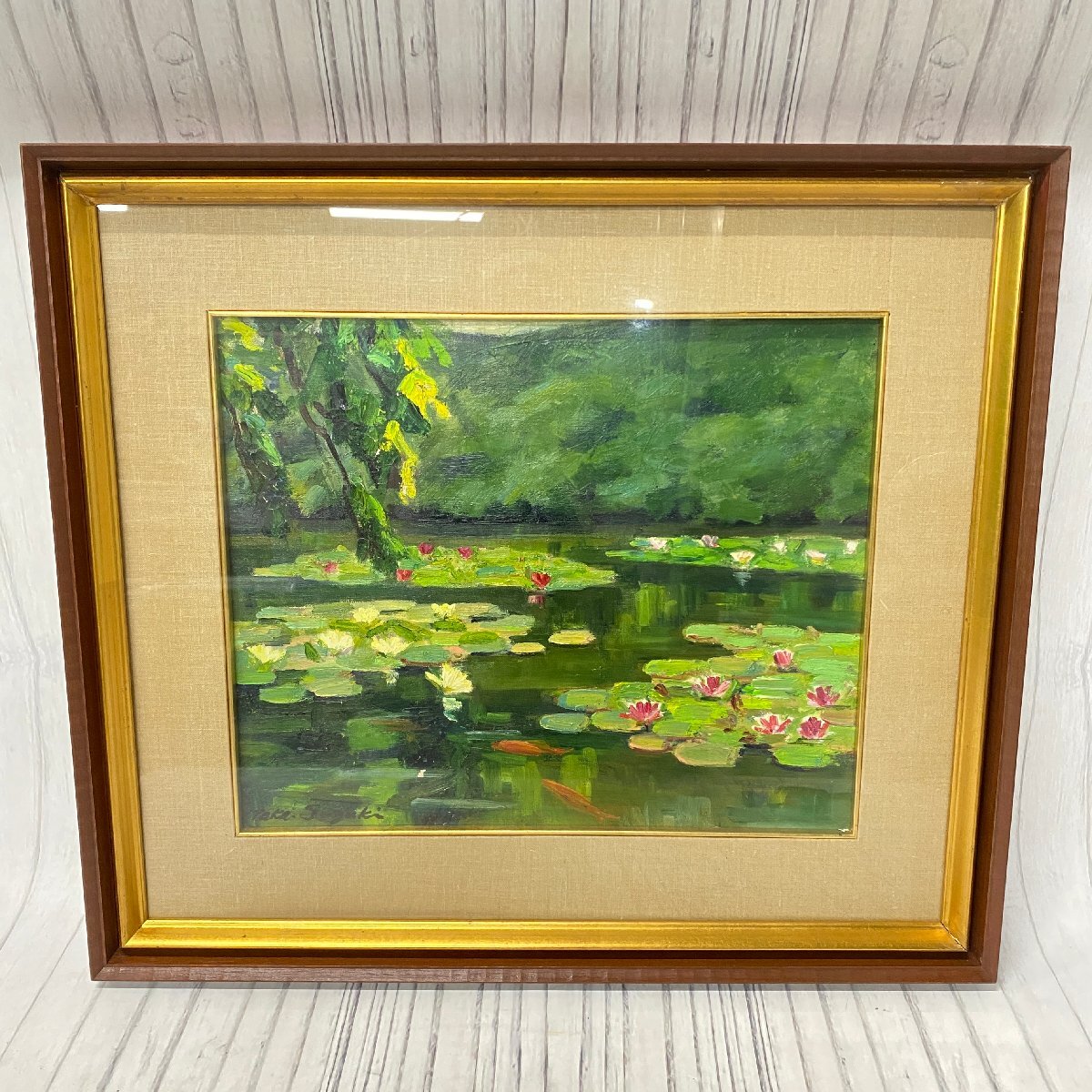 模写】黒田清輝 油彩画 船と夕日(仮) F12号 額装品/肉筆/サイン入り