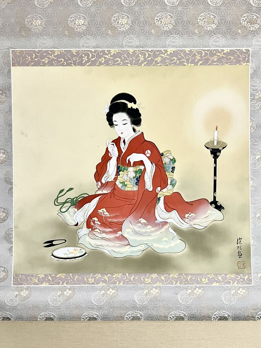 やや傷や汚れあり】[模写] [仏陀] 伊東深水「秋晴」絹本 肉筆保証 共箱