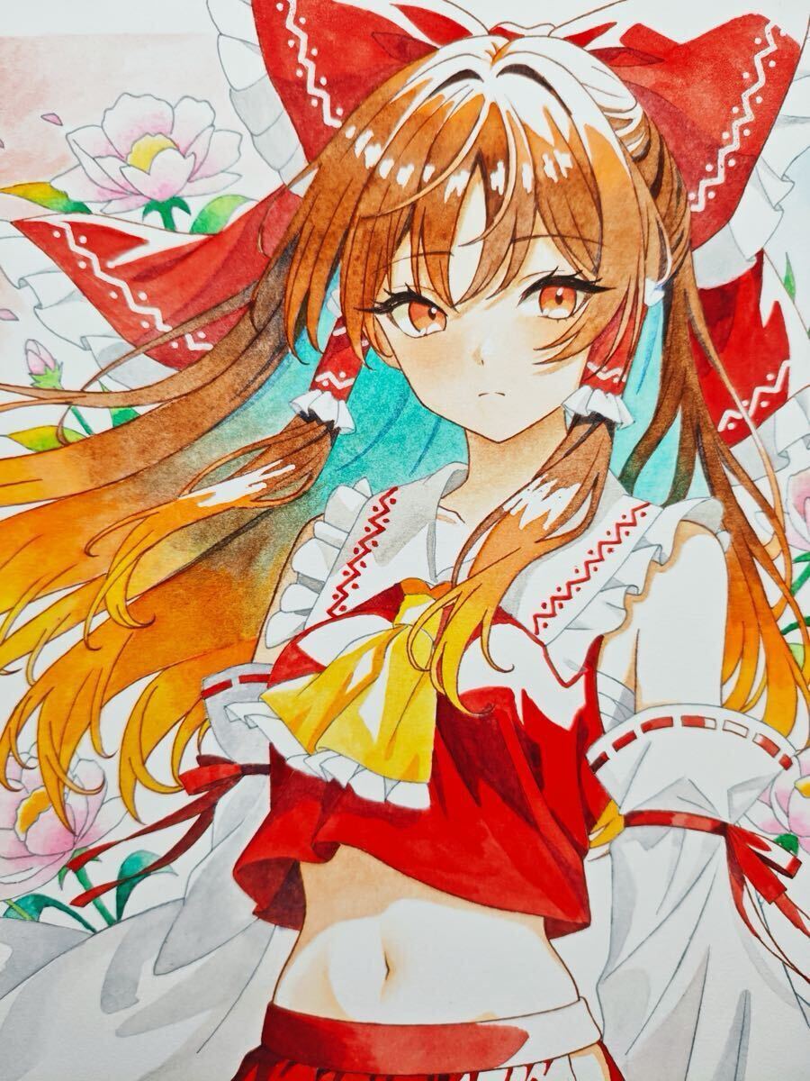 新品】手描き同人イラスト ミニ色紙 東方project 博麗霊夢 青霊夢の