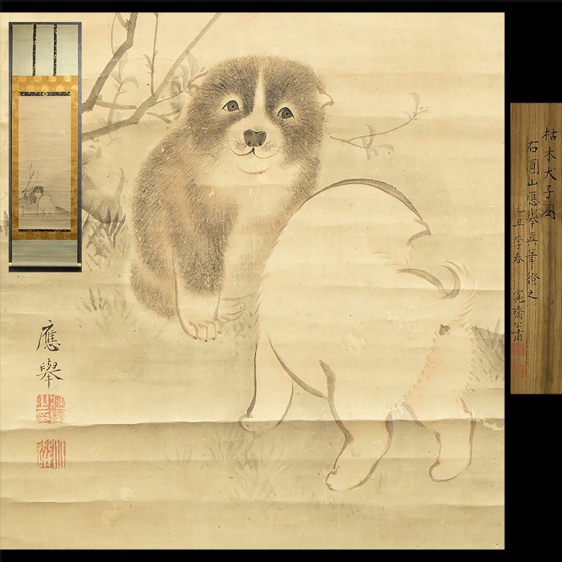 真作】□円山応挙□鷹図□二重箱□円山派祖□肉筆□掛軸□掛け軸□日本