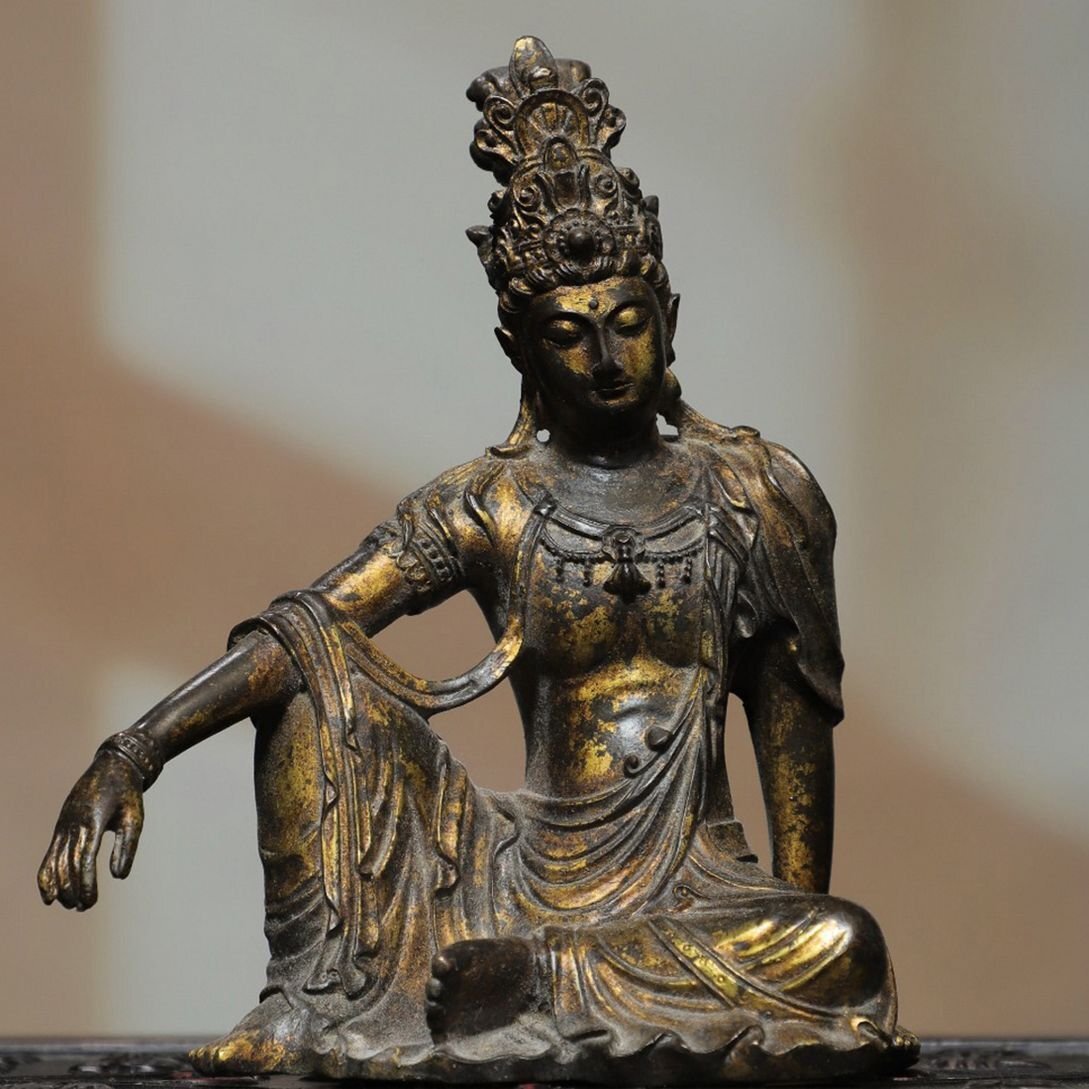 中古】1746/◯写経仏画家 山本珍石 観音菩薩像 落款在 紙本 仏教美術