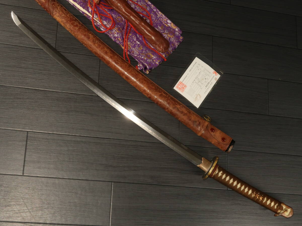 中古】大名品 鮫皮研出印籠刻鞘 日本刀拵 金銀象嵌彫金金具 銀製小柄笄
