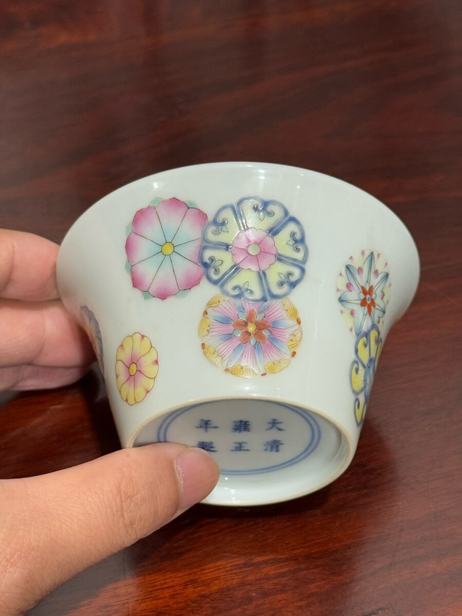 未使用】清乾隆琺瑯磁器花卉蒔絵水洗 景徳鎮 陶磁器 装飾品 工芸品美術