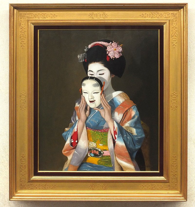 目立った傷や汚れなし】《一輪の薔薇》 小松崎邦雄 「青の舞妓」 油彩