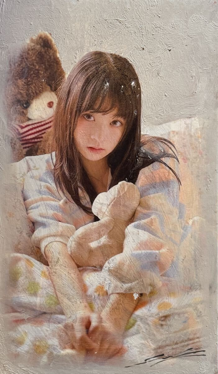 新品】真筆♪茅原佳介☆肉筆「黒髪の少女」写実絵画 油彩 大作
