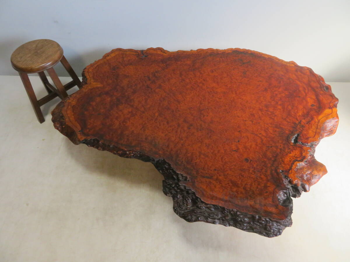 中古 最高級座卓 ブビンガ アフリカ紫檀 天然無垢一枚板 ちゃぶ台