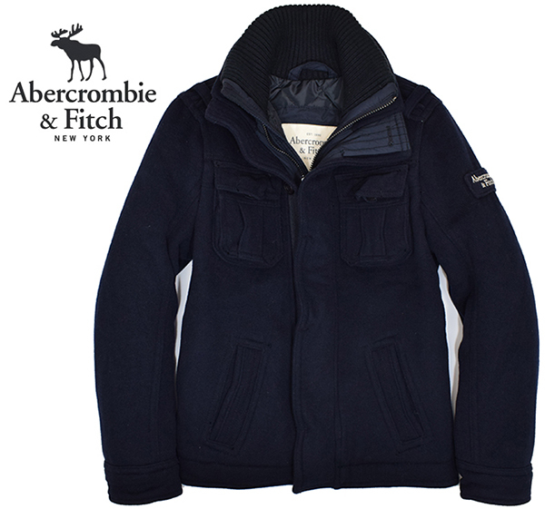 Abercrombie&Fitch アバクロ ウール混 Vネックニット ムース刺繍 チャコール M アバクロ カシミア混ニットカーディガン