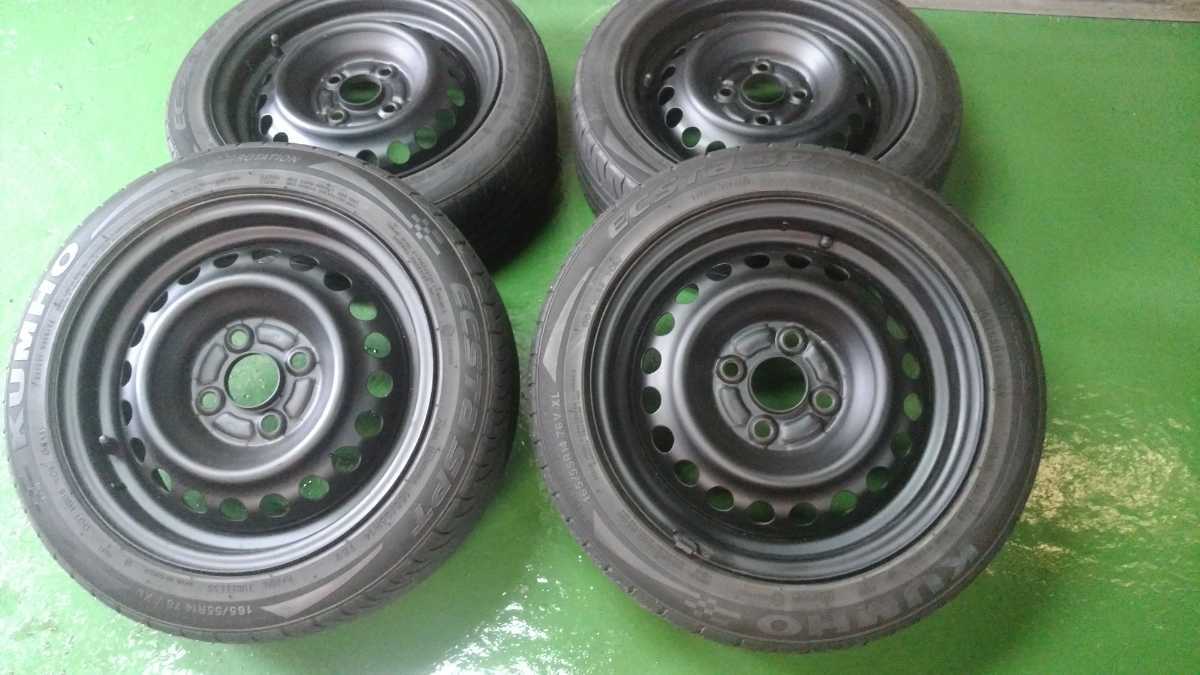 デミオ鉄チン 軽自動車流用 つや消し黒 165/55R14 4本 14×5.5J 4穴 100