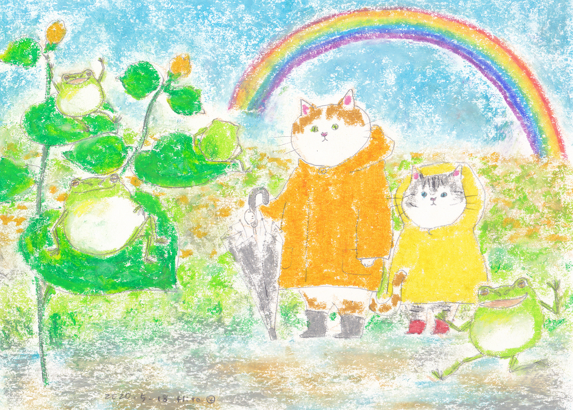 新品 直筆 手描き オリジナル猫イラスト レインボー 猫イラスト 猫の絵 雨上がり アマガエル カエルと猫 原画 虹 梅雨 の落札情報詳細 ヤフオク落札価格情報 オークフリー スマートフォン版