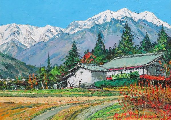 Yahoo!オークション - 真作 油彩 向山僚一 「北アルプスの村