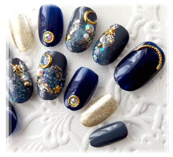 新品 162 ネイルチップ ギャラクシー 宇宙 ラメ ネイビー ゴールド の落札情報詳細 ヤフオク落札価格情報 オークフリー スマートフォン版