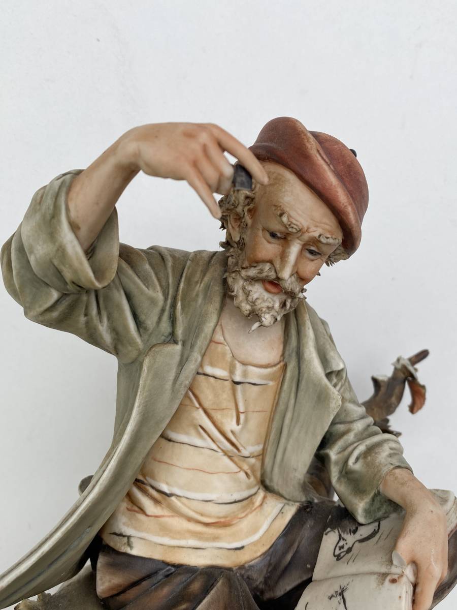 ①◇CAPODIMONTE カポディモンテ◇陶器人形 陶器 置物 老人 犬 本