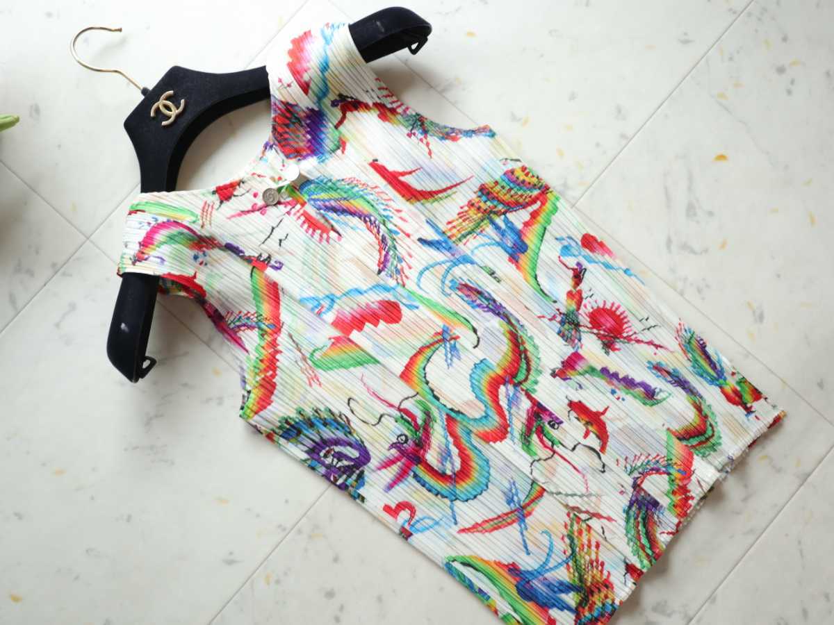 ☆プリーツプリーズ PLEATS PLEASE☆ドラゴン柄プリーツ トップス size