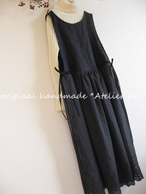 ベルギーリネン100% サイドリボンエプロンワンピース サイドリボン エプロンワンピース リネン ワンピース toimême