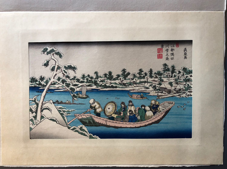 浮世絵、江都隅田川雪之遠景、英泉画 染込ん