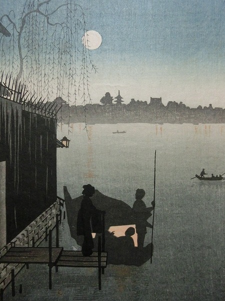 広重?【月夜】☆浮世絵 錦絵 影絵 船 木版画 摺物 古書 和本 Ukiyoeの