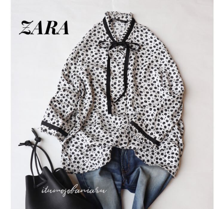 Zara ザラ 人気 春 大人可愛い 小花柄 リボン付き フリルノーカラーブラウス サイズxs 白 黒 フラワープリント ボタニカル とろみ 8分袖 の落札情報詳細 ヤフオク落札価格情報 オークフリー スマートフォン版