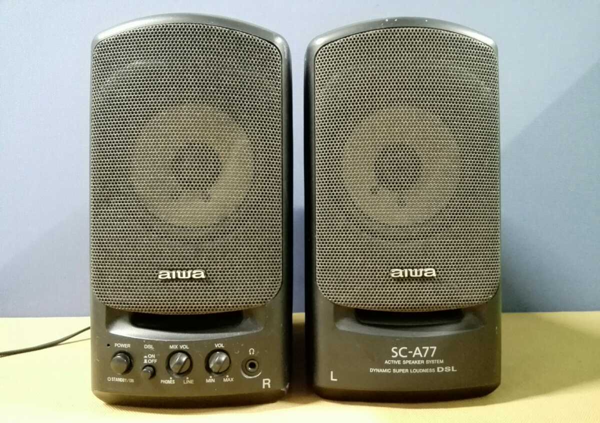 g_t O093 AIWA アンプ内蔵スピーカー[SC-A77] (通電確認のみOK・動作