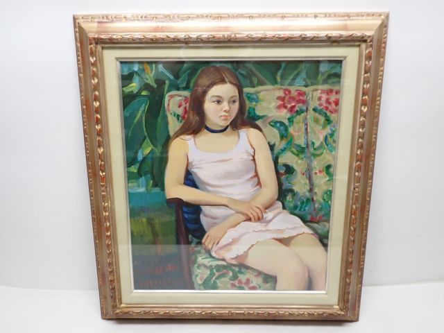 ✨初売り㊗️大型絵画❣️作者不詳『少女』油彩画Ｆ１０号 真作】 安藤軍治 アンドウ グンジ 『少女』 油彩画 F10号 額装品