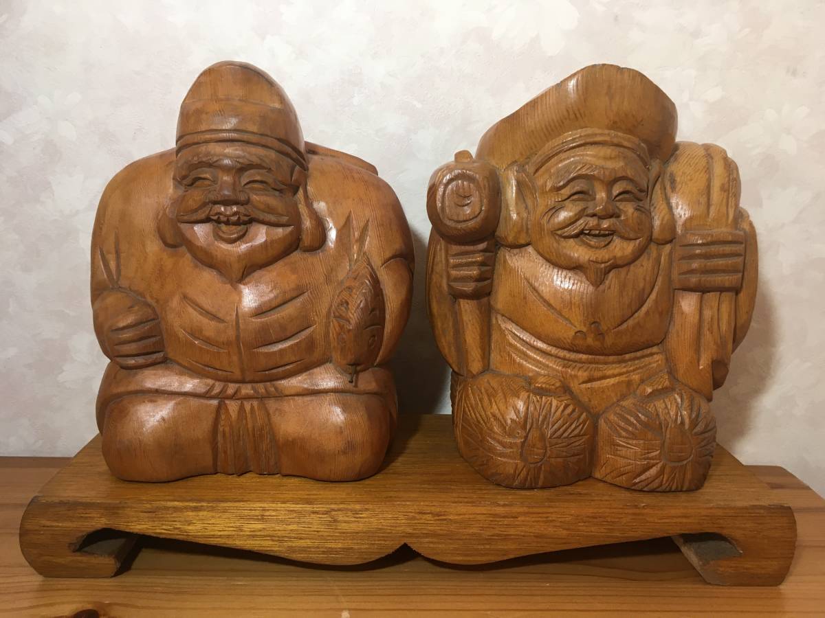 古銅 古美術 七福神 大黒天 恵比寿 骨董品 台付 （傷や汚れあり