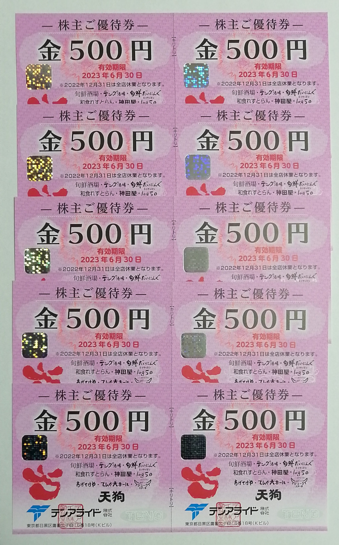 テンアライド 株主優待券 てんぐ大ホール18,000円分 【公式通販】