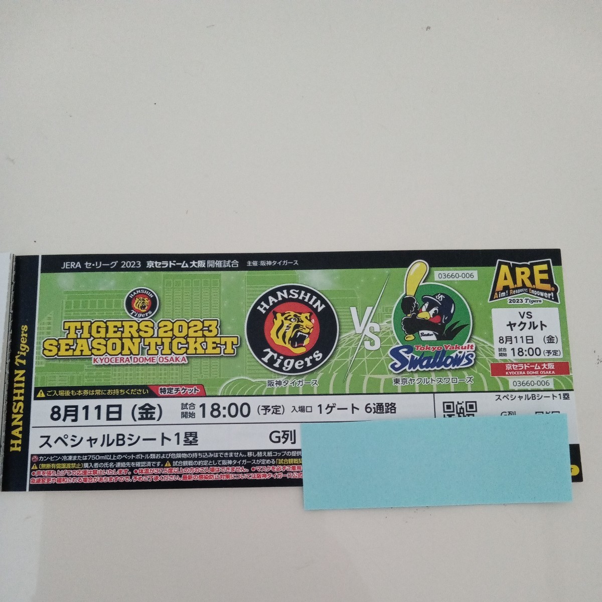 神宮球場 8月18日 ヤクルト 阪神 ネット裏 チケット 2枚