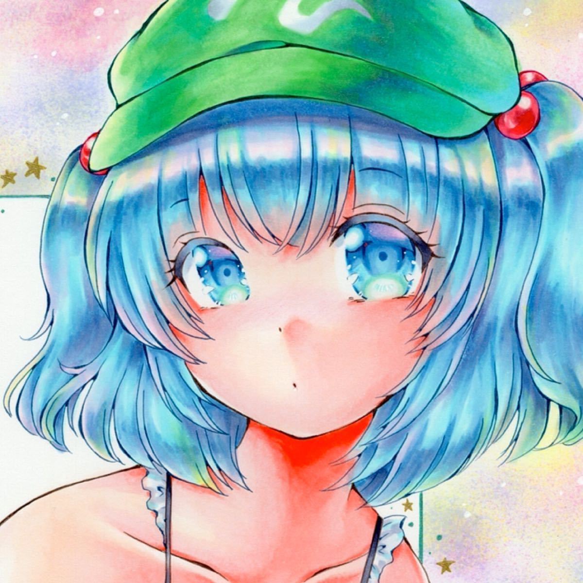 同人手描きイラスト 東方project 河城にとり 水彩画