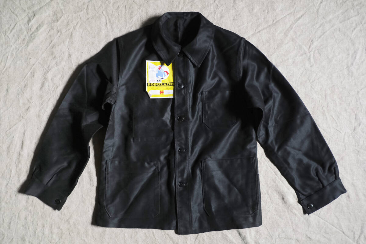フレンチ フランス 50s〜ブラックモールスキンジャケット サイズ52表記 フレンチ フランス 50s〜ブラックモールスキンジャケット サイズ52表記