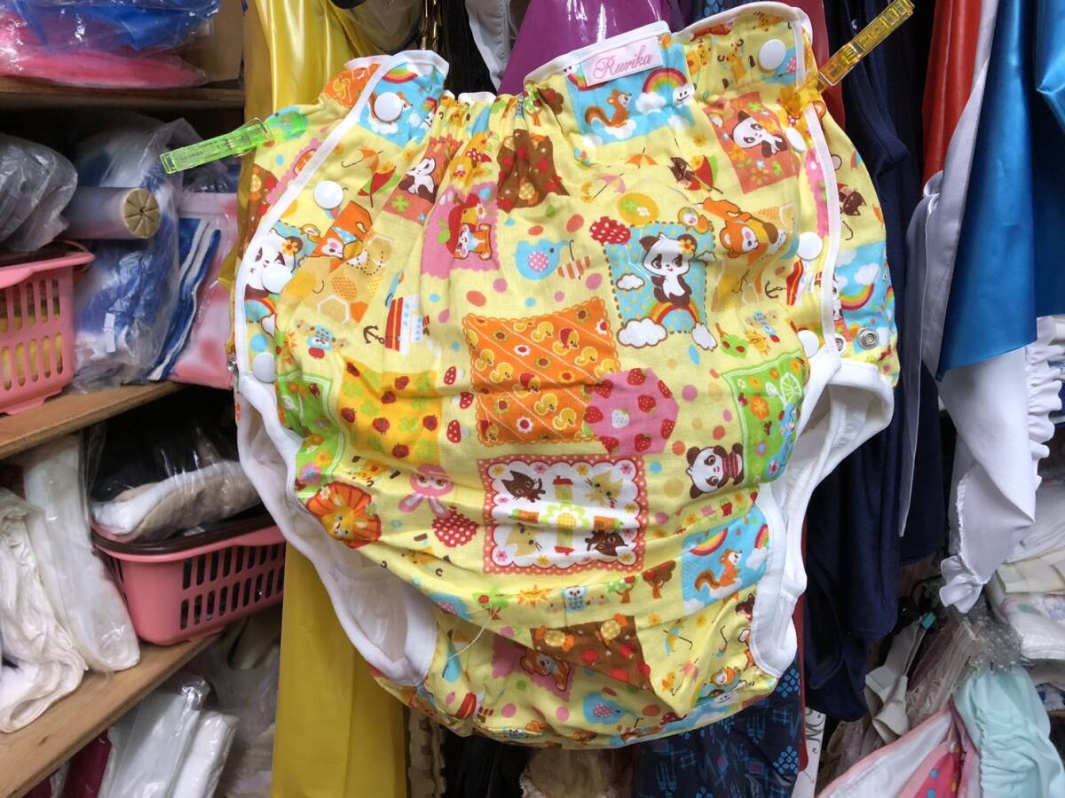 懐古　おむつカバー　ブルー　Lサイズ　裏ベビービニール　金属ホック　股腰紐付き 懐古 おむつカバー ブルー Lサイズ 裏ベビービニール 金属ホック