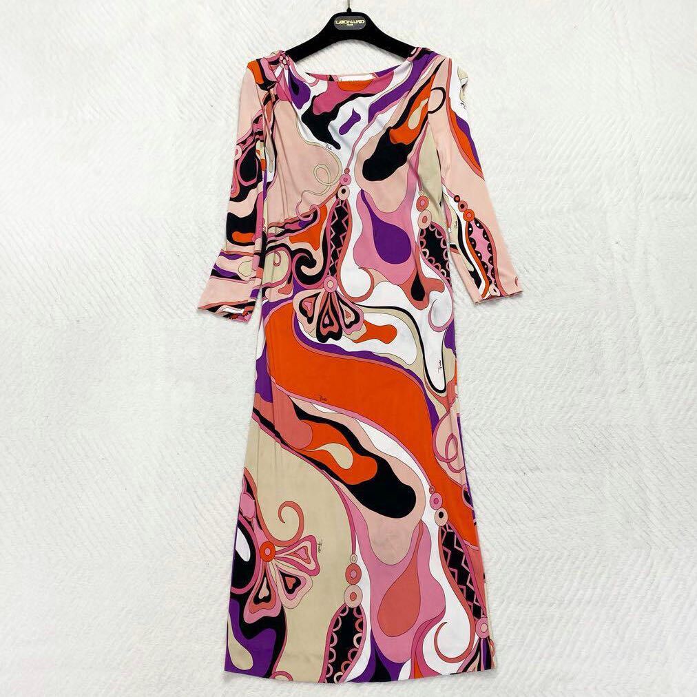 美品】EMILIO PUCCI プッチ柄 ロングワンピース 七分袖（やや傷