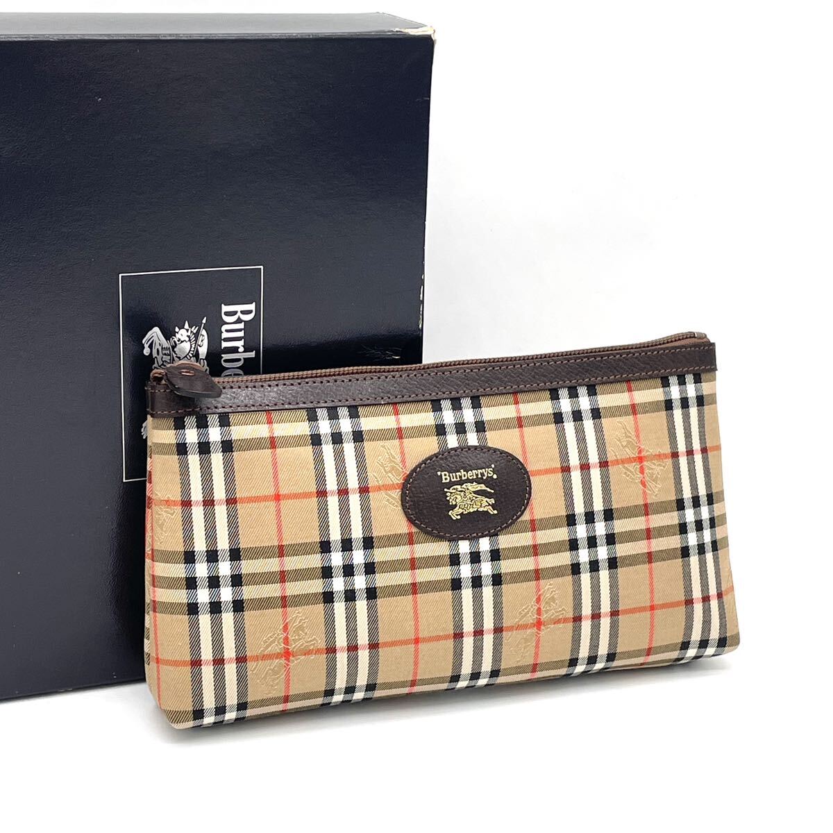 ✨美品✨バーバリー　クラッチバッグ　ポーチ　小物入れ　ノバチェック　ホースロゴ 美品】 Burberry バーバリー ノバチェック柄 シャドーホース ポーチ
