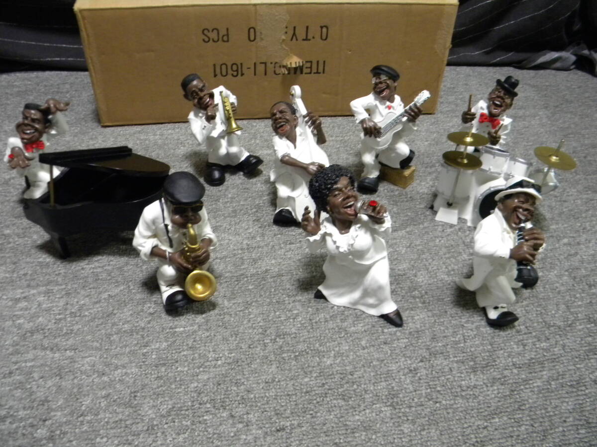 アンティーク ジャズバンド JAZZ フィギュア8体セット 黒人 人形 置物