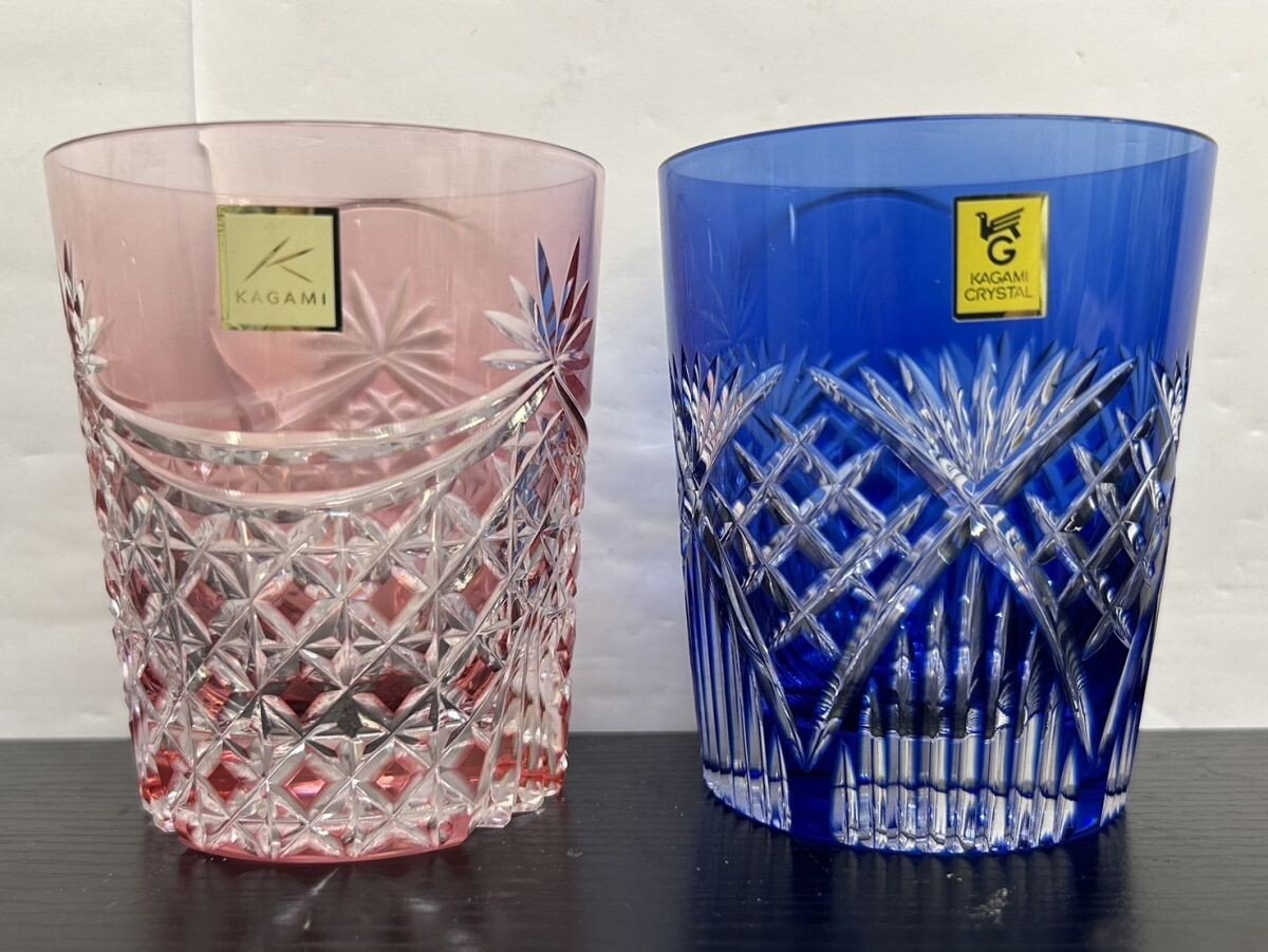 江戸切子 KAGAMI コップ二個セット 未使用」KAGAMI クリスタル 江戸切子 KAGAMI コップ二個セット 未使用」KAGAMI クリスタル