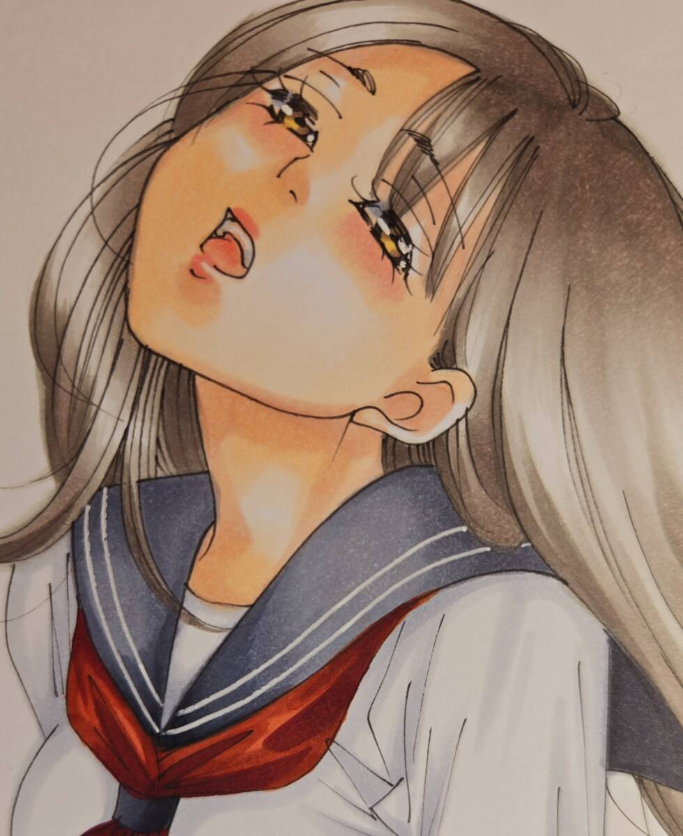 手描きイラスト セーラー服 ギャル 鉛筆 A5