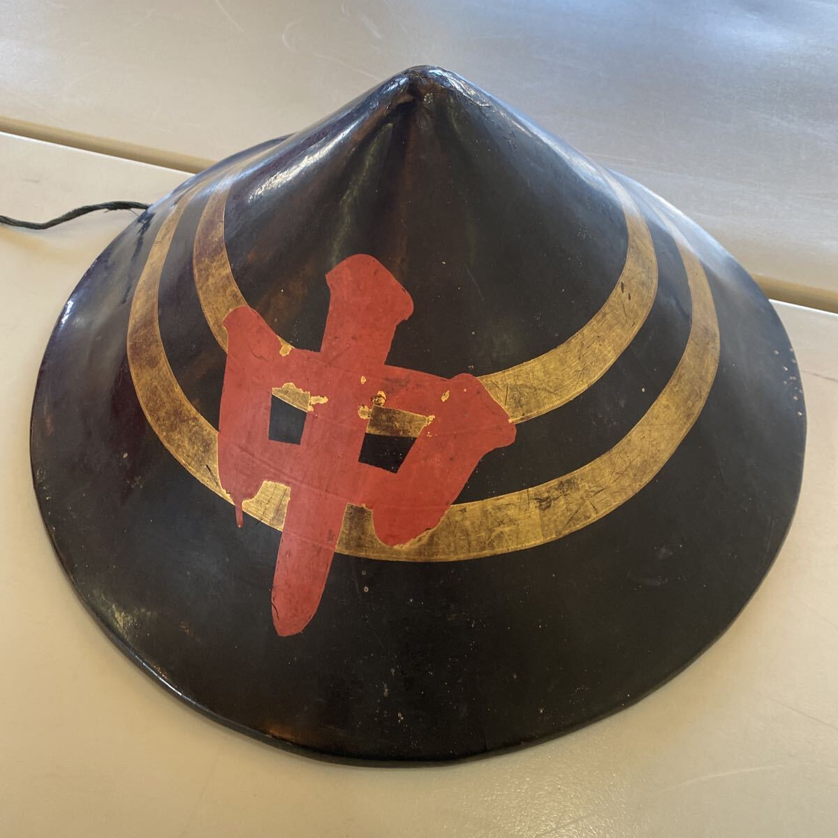 武具・甲冑 T【時代武具 練革黒漆塗とんきょ帽 陣笠 鉄砲隊 トンキョ帽