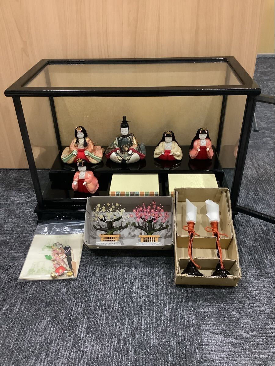 昭和レトロ 古い 雛人形 木目込み人形 15人揃 木枠・ガラスケース