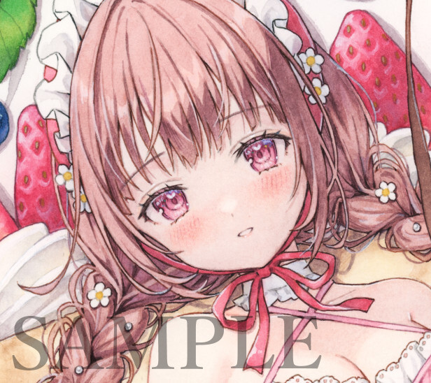 新品】手描きイラストオリジナル色紙水彩/女の子剣士剣道朝顔和風透明