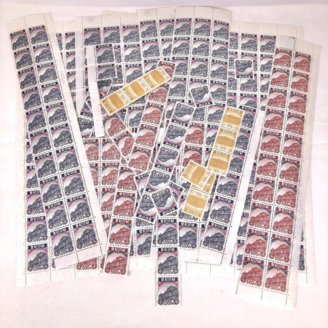 稀少みほん）収入印紙5万円×20面シート（完封だし）NH極美品の落札