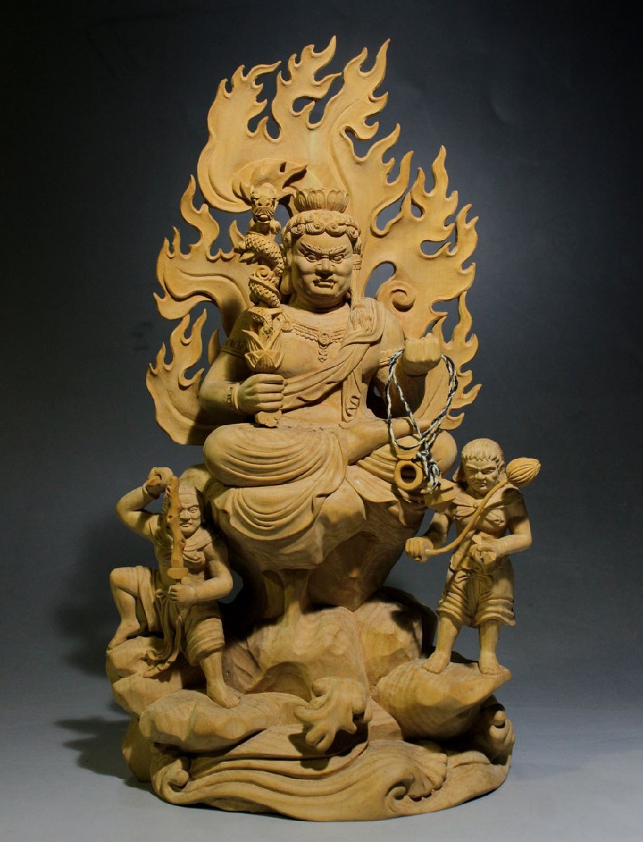 ◇大型!高さ:約70cm 不動明王/倶利伽羅龍剣◇立像/仏像/細密細工
